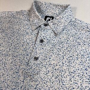FootJoy Polo Men's M Off-White Blue Speckles Golf Stretch‎ Performance Shirt